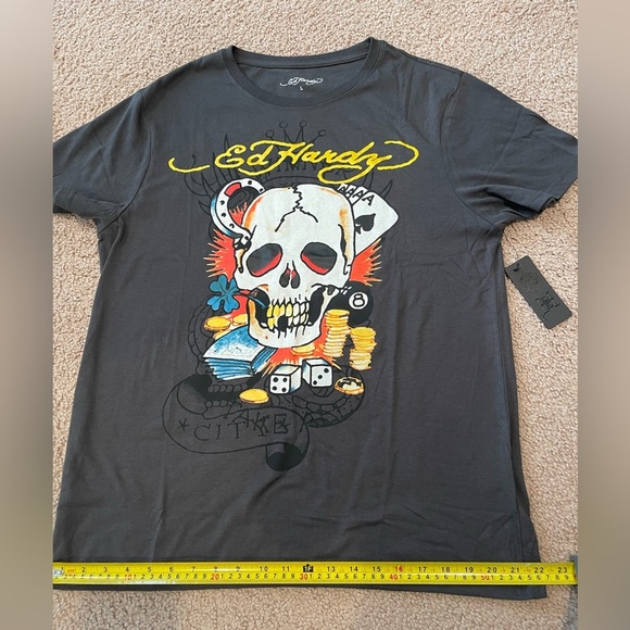 ED HARDY Ace Skull Men's Charcoal Gray T-shirt - Picture 9 of 10
